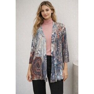 Chicos Cardigan Womens Size 1 Med Tie Front Wrap Blue Floral Career Office